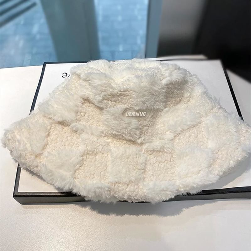 Lettering Plaid Hat Bucket