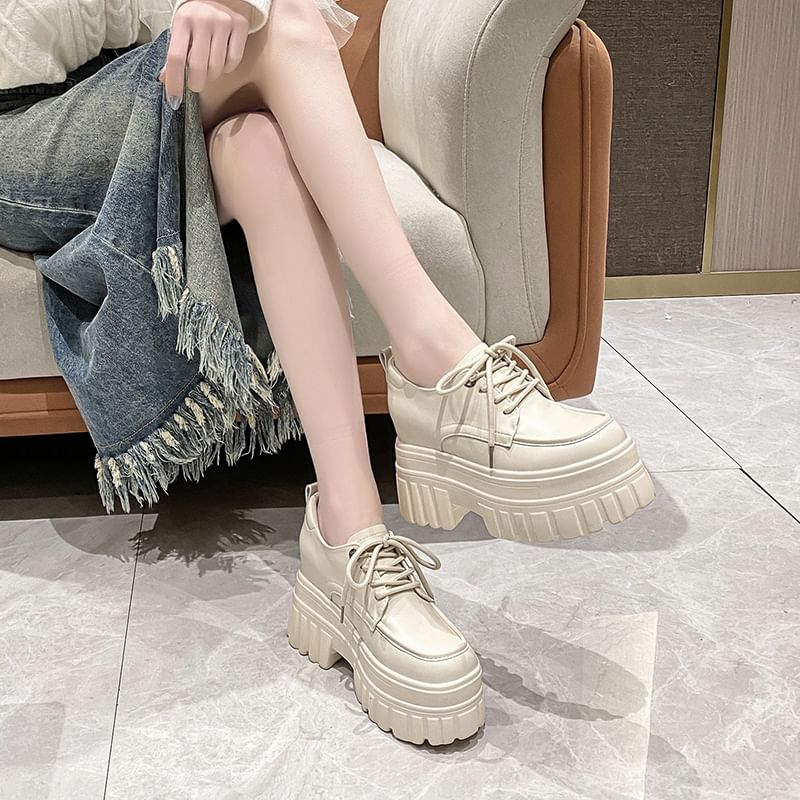 Derby Lace-Up Platform Chunky Shoes Heel