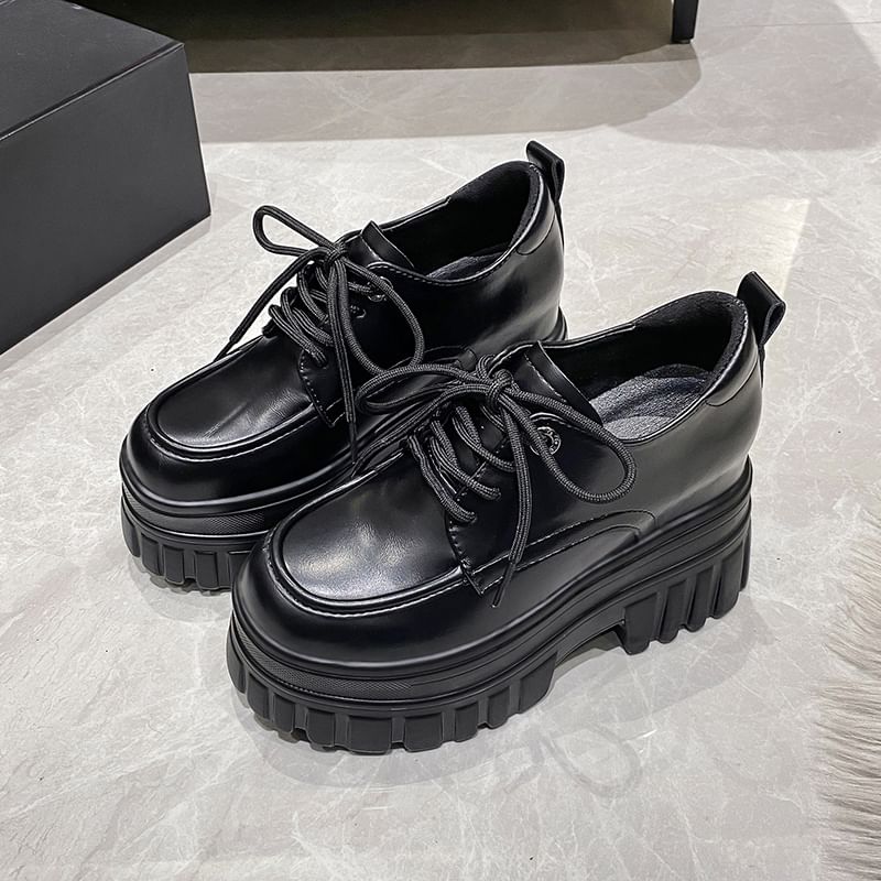 Derby Lace-Up Platform Chunky Shoes Heel