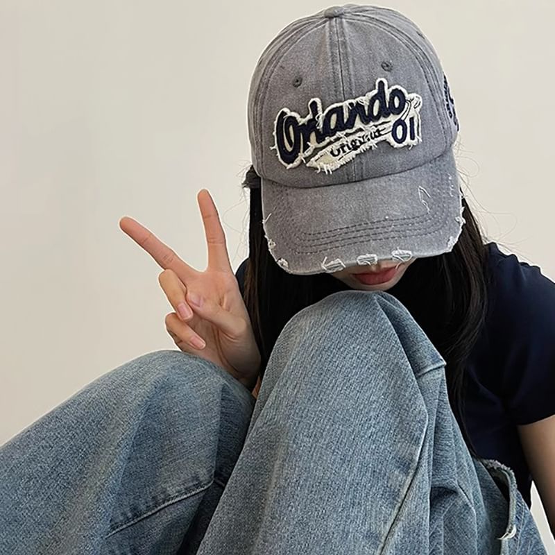 Distressed Applique Cap Lettering Baseball