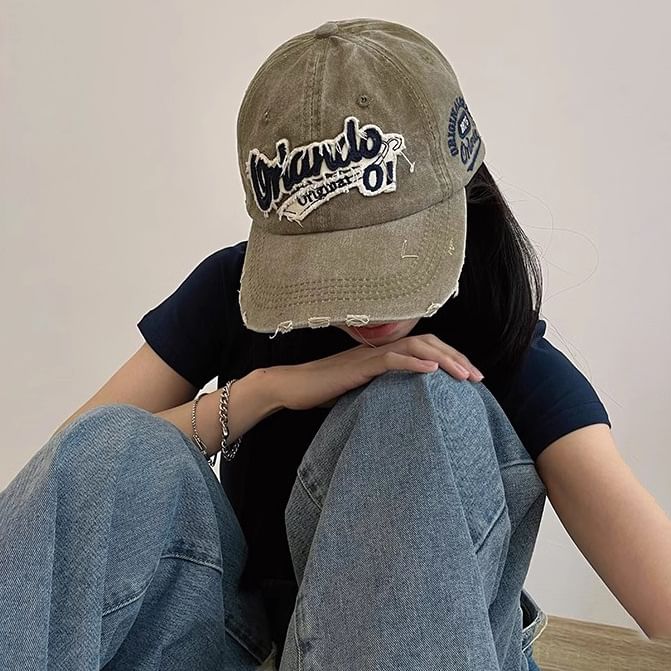 Distressed Applique Cap Lettering Baseball