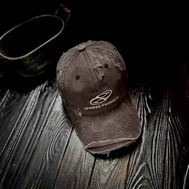 Distressed Embroidered Lettering Baseball Cap