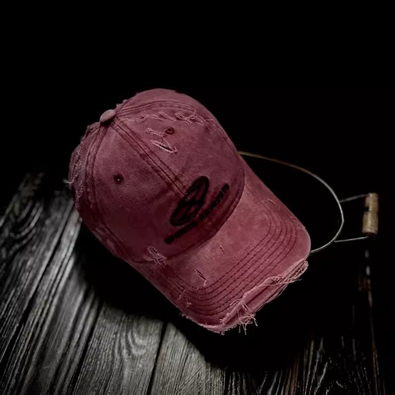 Distressed Embroidered Lettering Baseball Cap