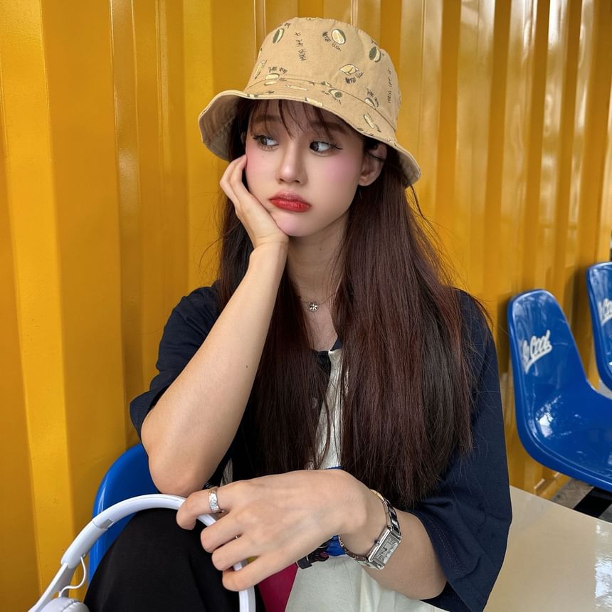 Hat Embroidered Bucket Lettering Reversible