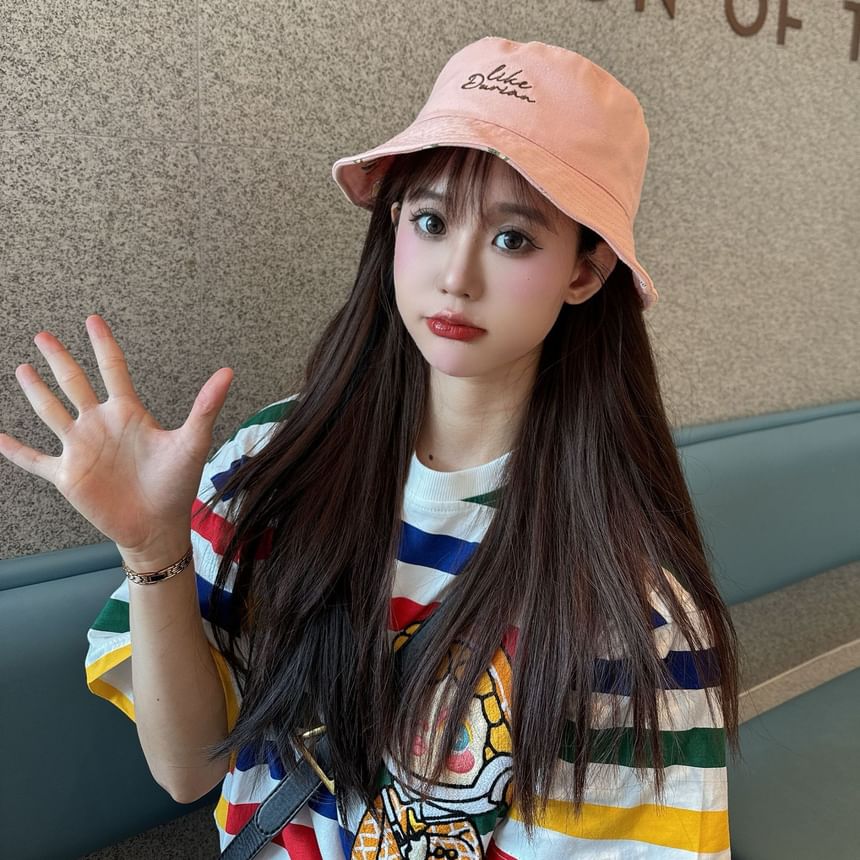 Hat Embroidered Bucket Lettering Reversible