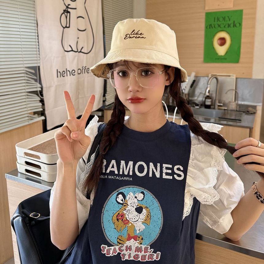 Hat Embroidered Bucket Lettering Reversible