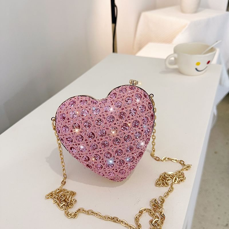 Heart Rhinestone Crossbody Bag