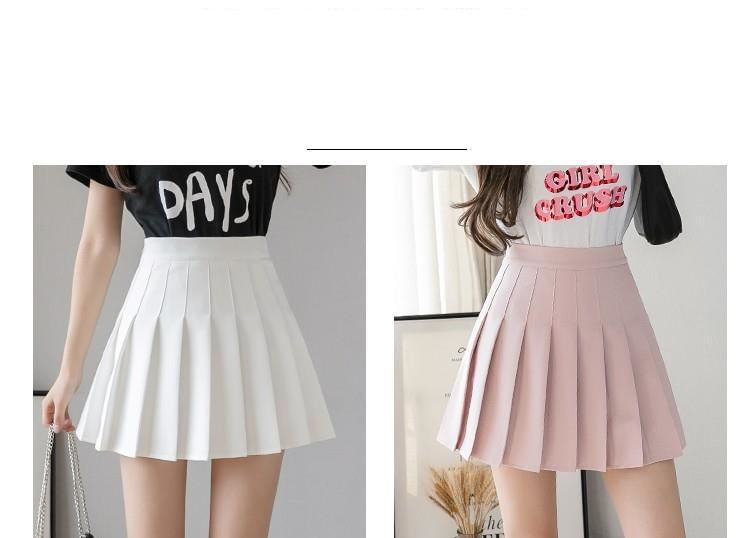 Mini Plain High Pleated Waist Skirt A-Line