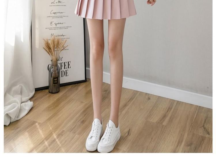 Mini Plain High Pleated Waist Skirt A-Line