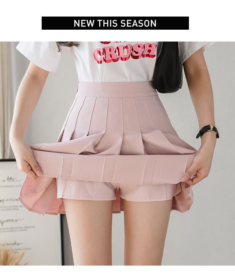 Mini Plain High Pleated Waist Skirt A-Line