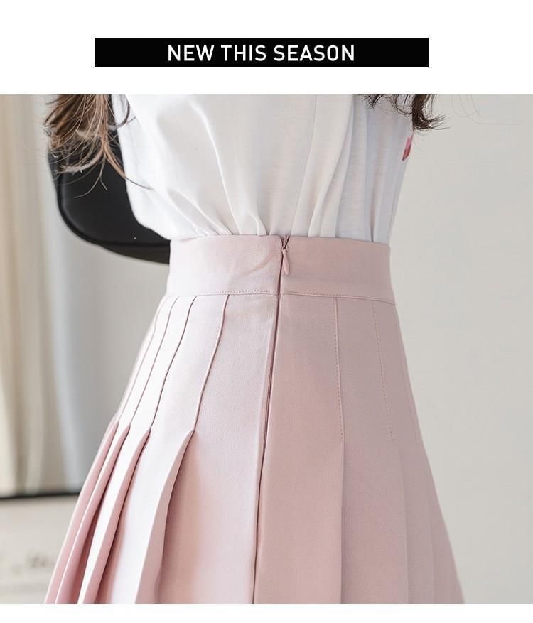 Mini Plain High Pleated Waist Skirt A-Line