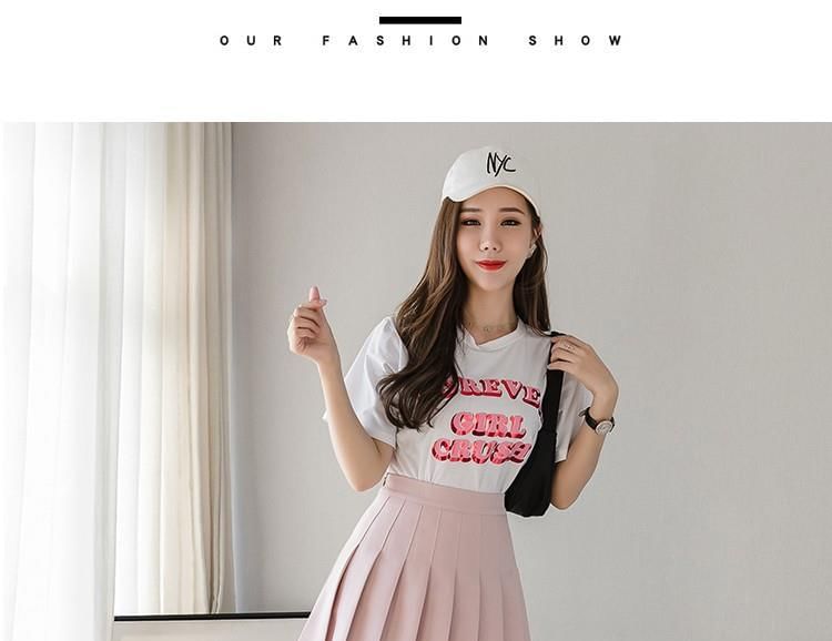 Mini Plain High Pleated Waist Skirt A-Line