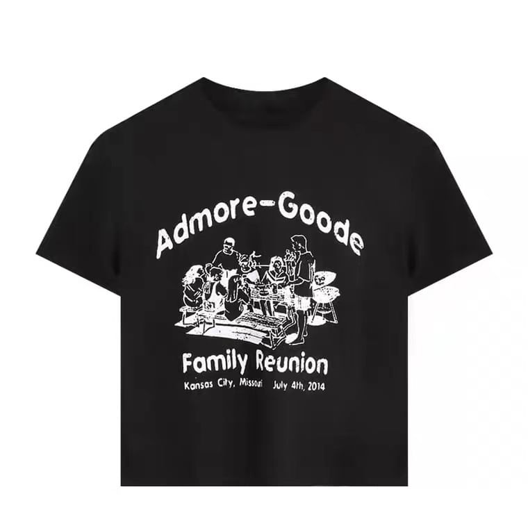 Crew Neck Crop Print Short-Sleeve T-Shirt Lettering