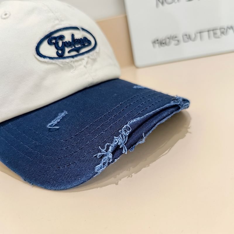 Lettering Distressed Cap Applique Baseball