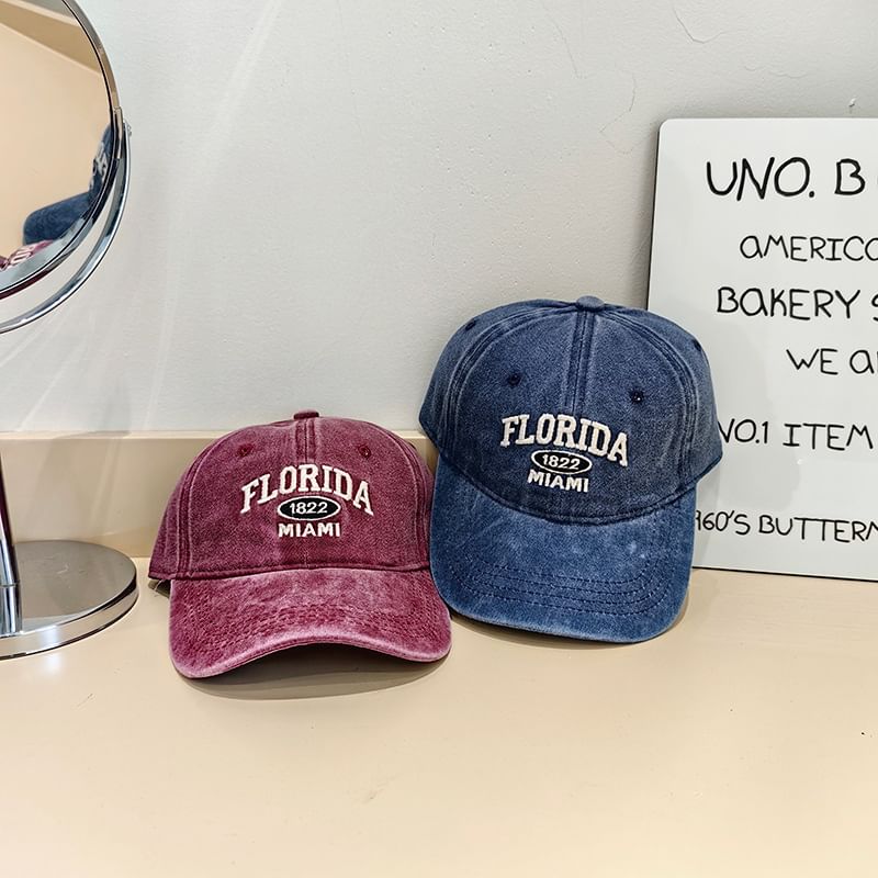 Washed Embroidered Lettering Cap Baseball