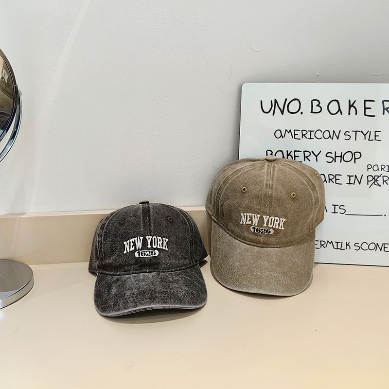 Cap Washed Lettering Baseball Embroidered