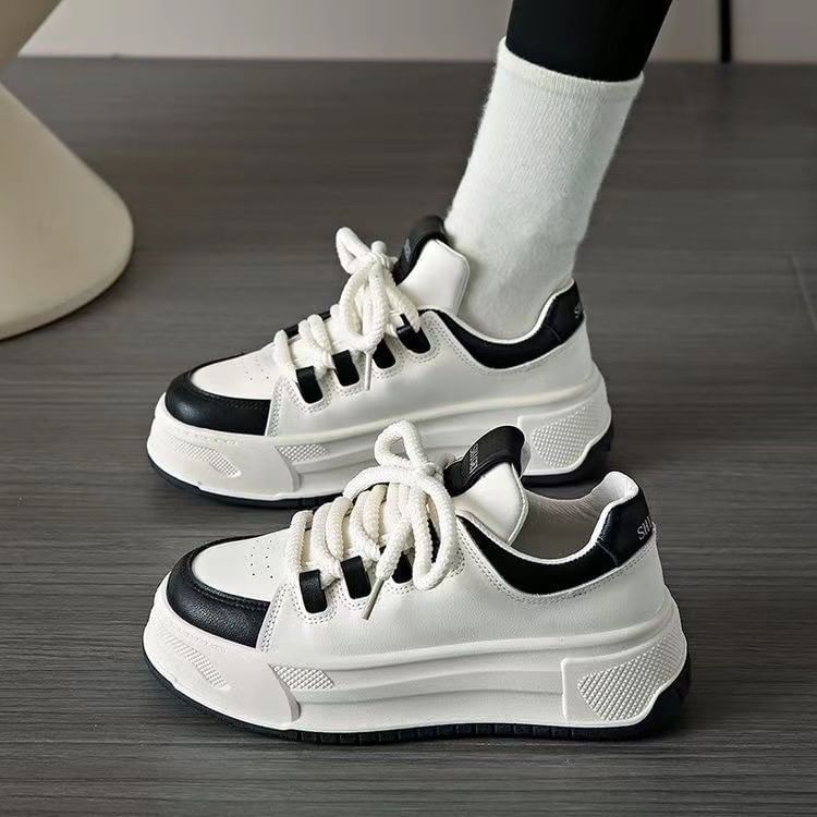 Faux Leather Lace-Up Sneakers