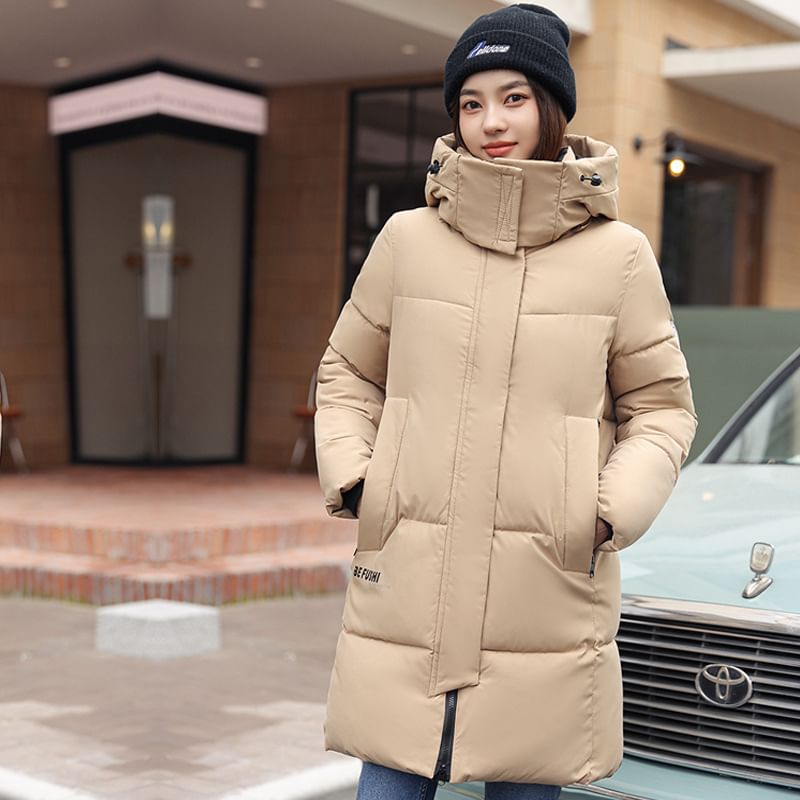 Hooded Padded Zip-Up Long Parka