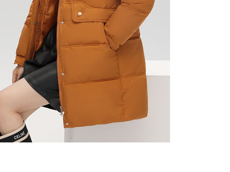 Hooded Zip-Up Padded Long Coat