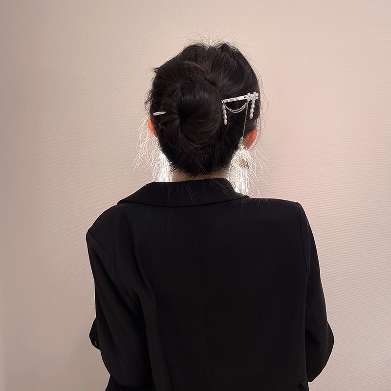 Stick Alloy Earring Hair Pearl / Floral Chandelier Faux