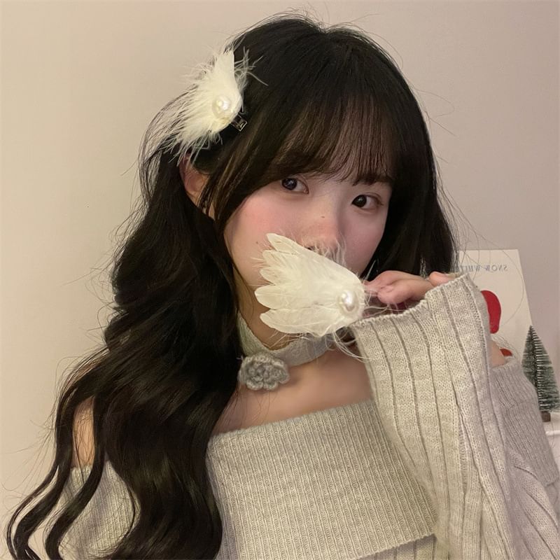 Faux Feather Hair Pearl 2: Set of Clip