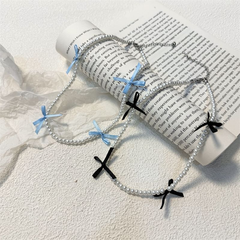 Pearl Ribbon Faux Choker