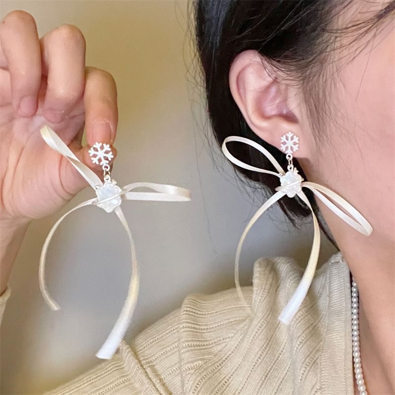 Earring Snowflake Drop Ribbon Choker /