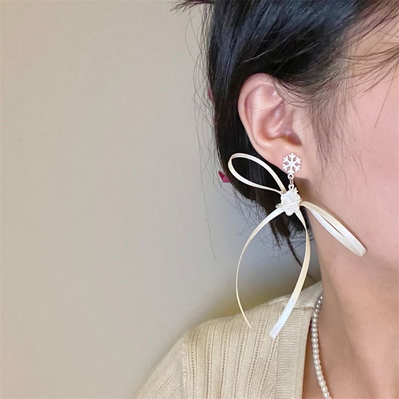 Earring Snowflake Drop Ribbon Choker /