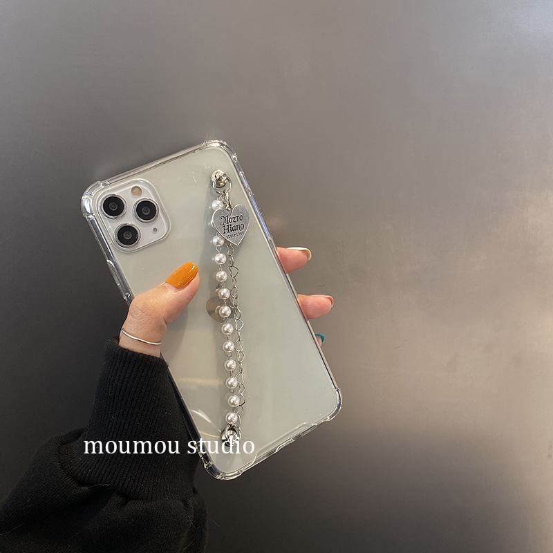 Case Faux Heart Phone Pearl Strap