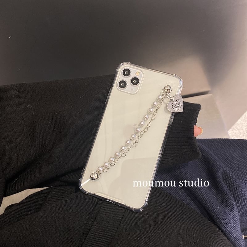 Case Faux Heart Phone Pearl Strap