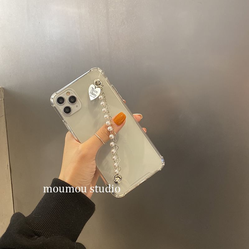 Phone Pearl Strap Case Heart Faux