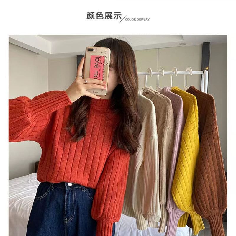 Mock Plain Ribbed Sweater Neck