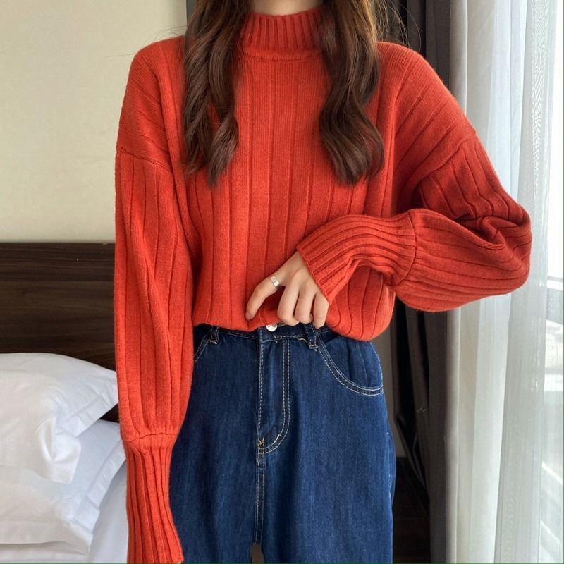 Mock Plain Ribbed Sweater Neck