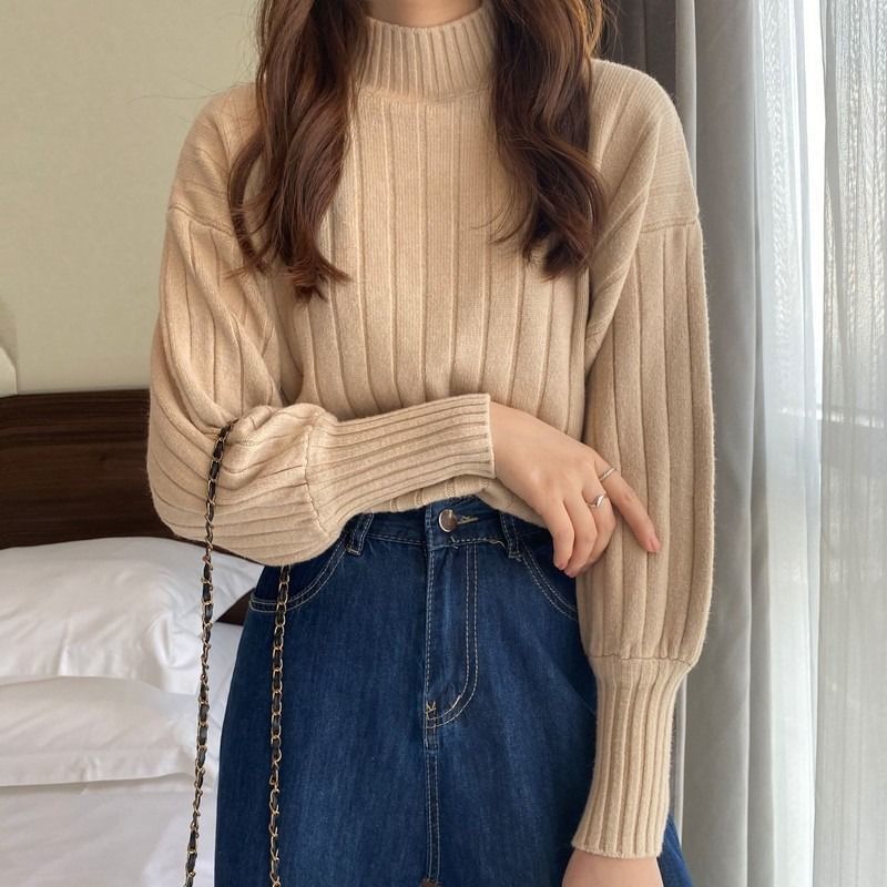 Mock Plain Ribbed Sweater Neck