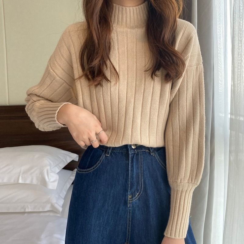 Mock Plain Ribbed Sweater Neck
