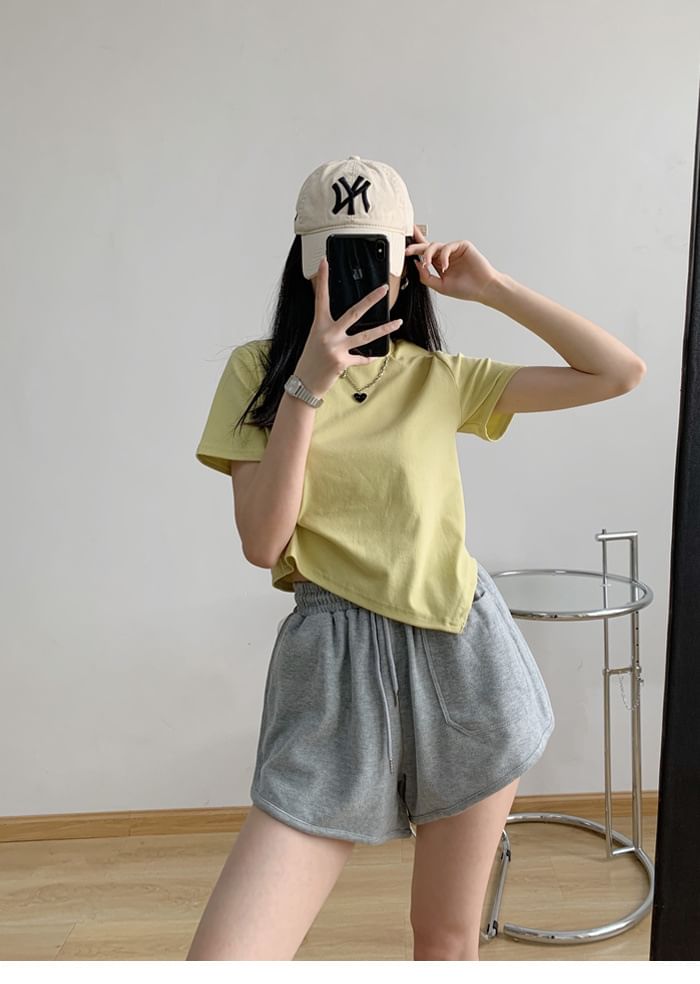 Drawstring Plain Shorts Waist Sweat