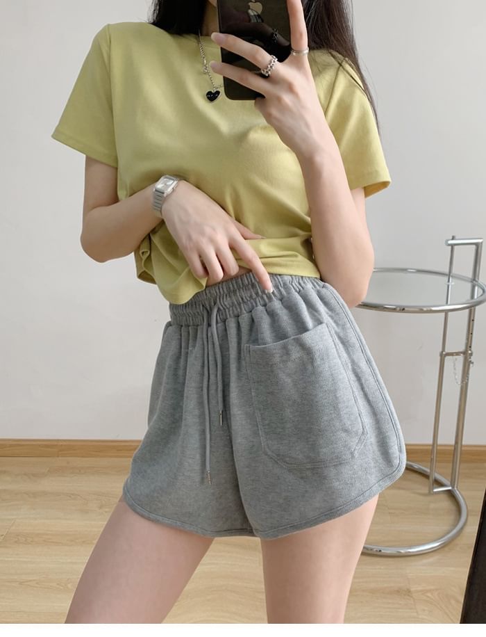 Drawstring Plain Shorts Waist Sweat