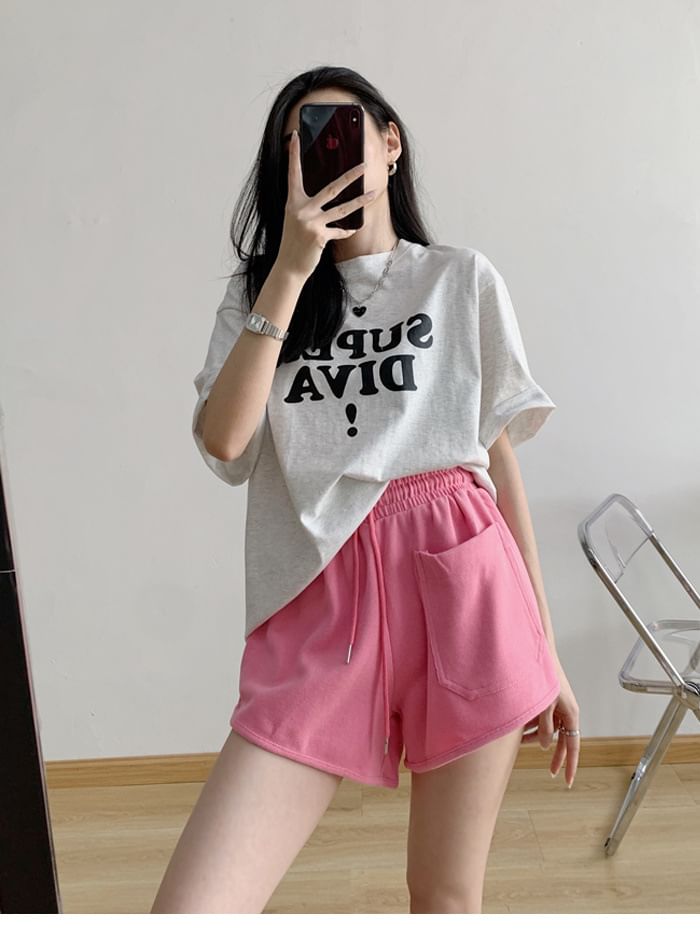 Drawstring Plain Shorts Waist Sweat