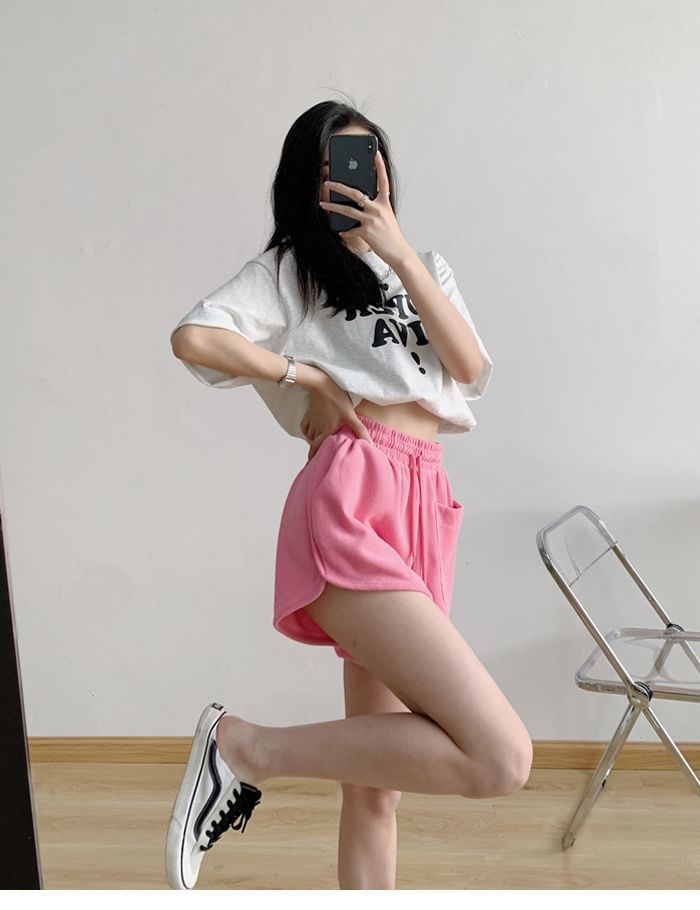 Drawstring Plain Shorts Waist Sweat