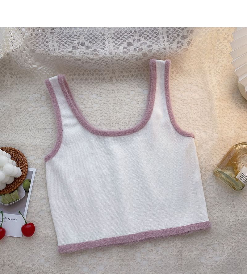Top Scoop Crop Contrast Neck Knit Trim