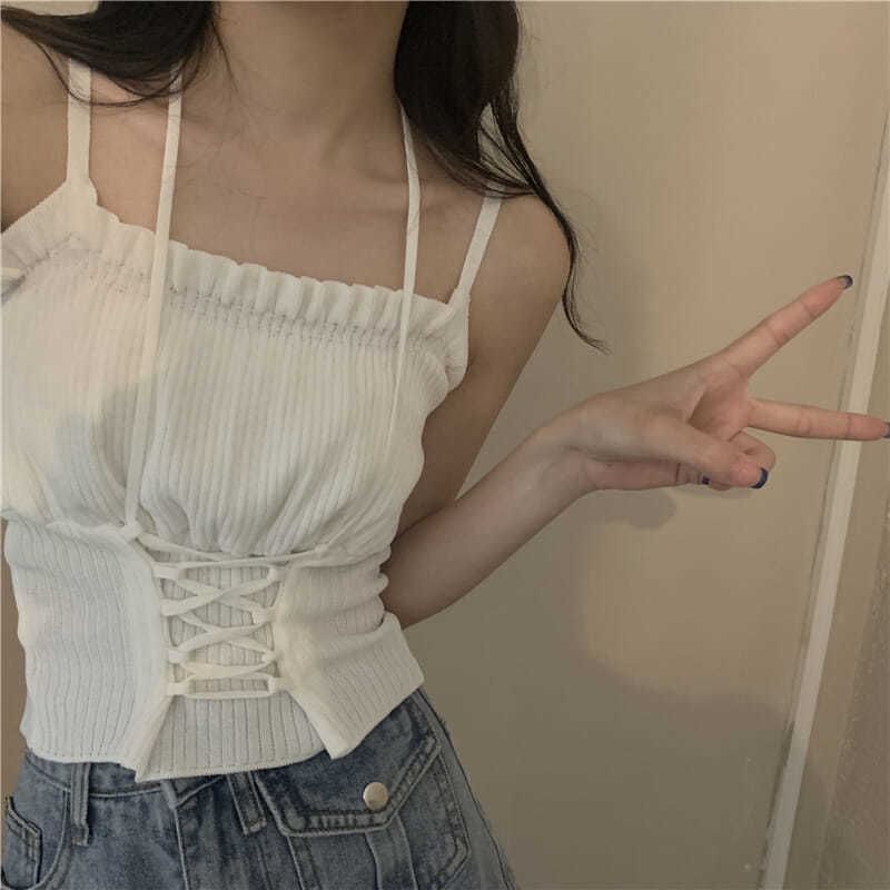 Top Plain Lace Ruched Up Camisole Crop