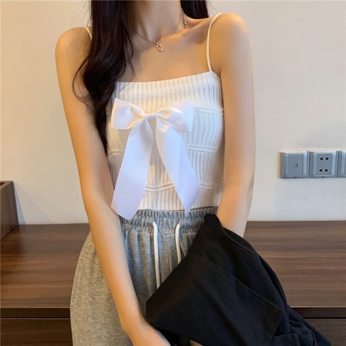 Ribbed Bow Top Plain Knit Camisole