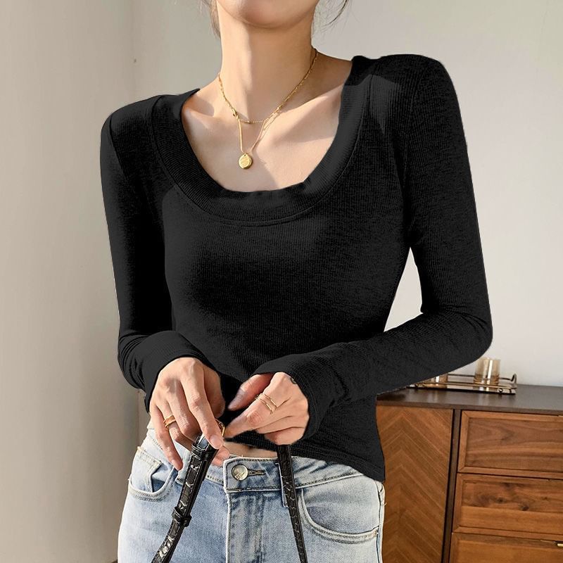 T-Shirt Plain Neck Long-Sleeve Scoop