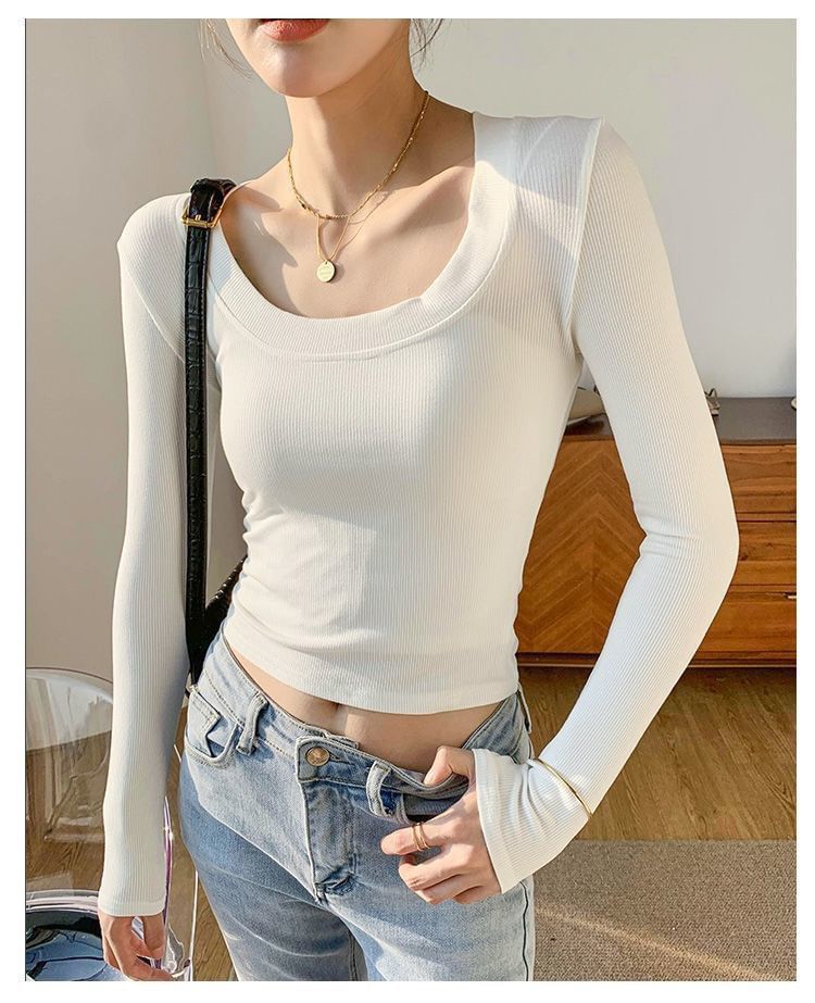 T-Shirt Plain Neck Long-Sleeve Scoop
