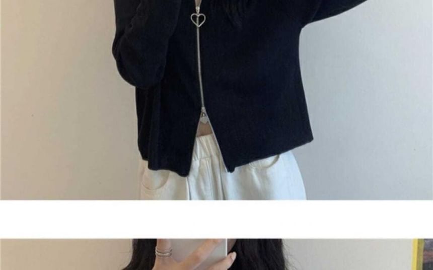 Plain Cardigan Collared Zip