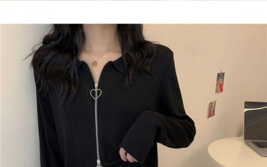 Plain Cardigan Collared Zip