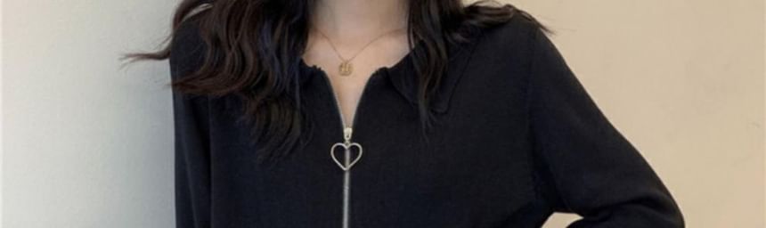 Plain Cardigan Collared Zip