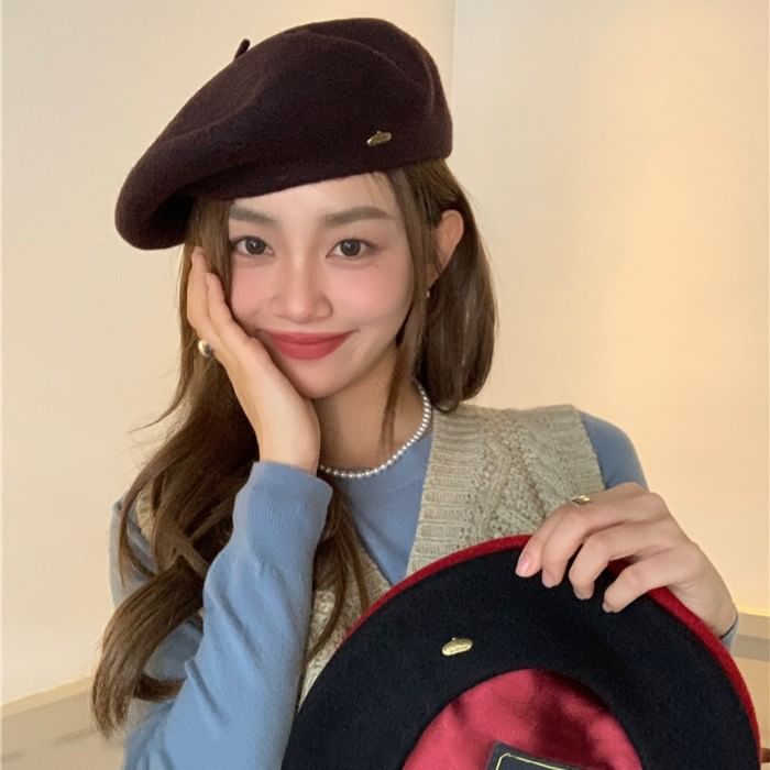 Beret Metal Plate Wool Hat