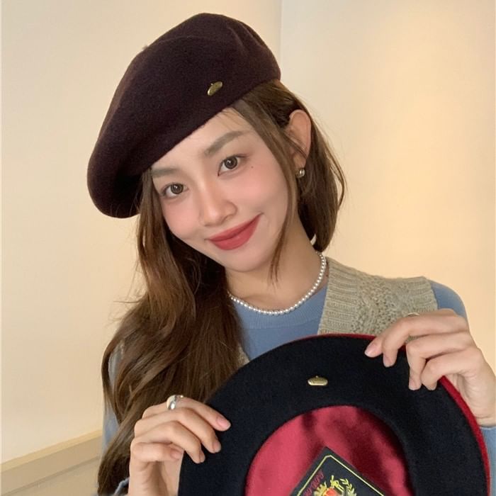 Beret Metal Plate Wool Hat