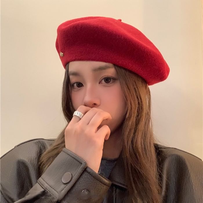 Beret Metal Plate Wool Hat